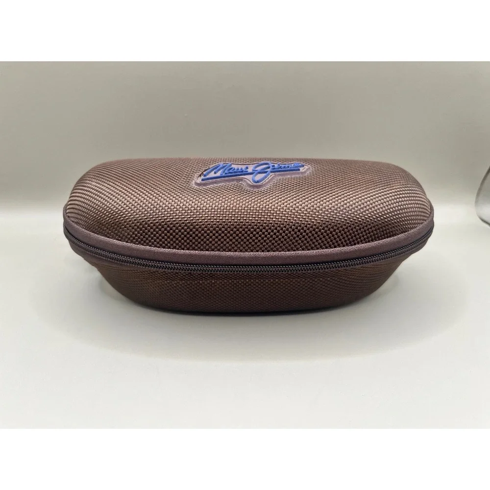 Maui Jim Brown Woven Zippered Clamshell Sunglasses Case Hard Shell With Clip